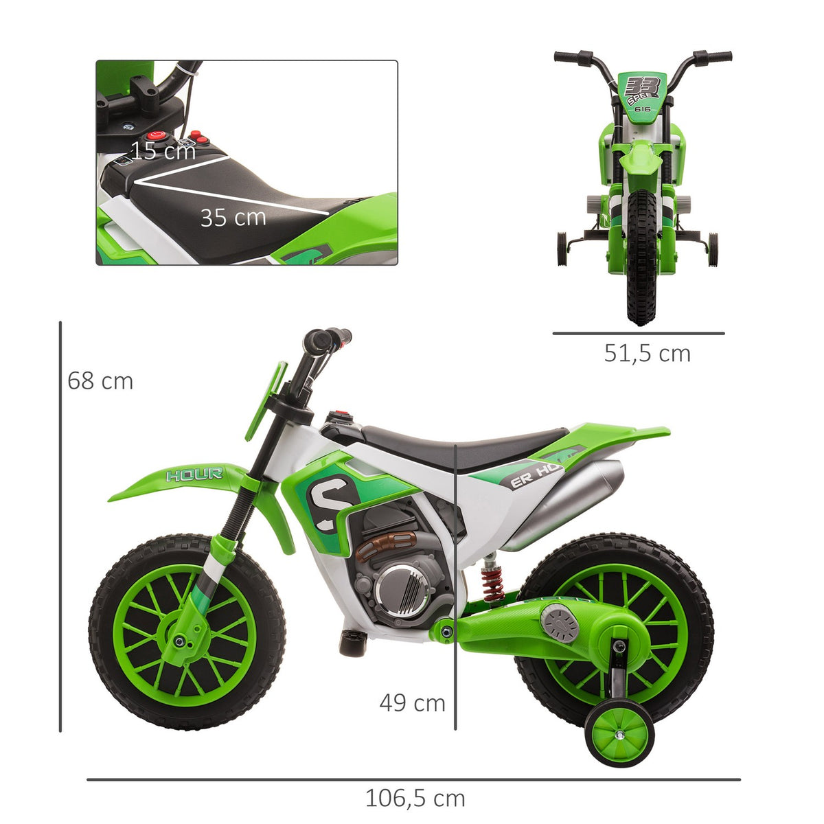 Children'S Electromobile Motorcycle 12V Removable Support Wheels From 3 Years Pp Metal