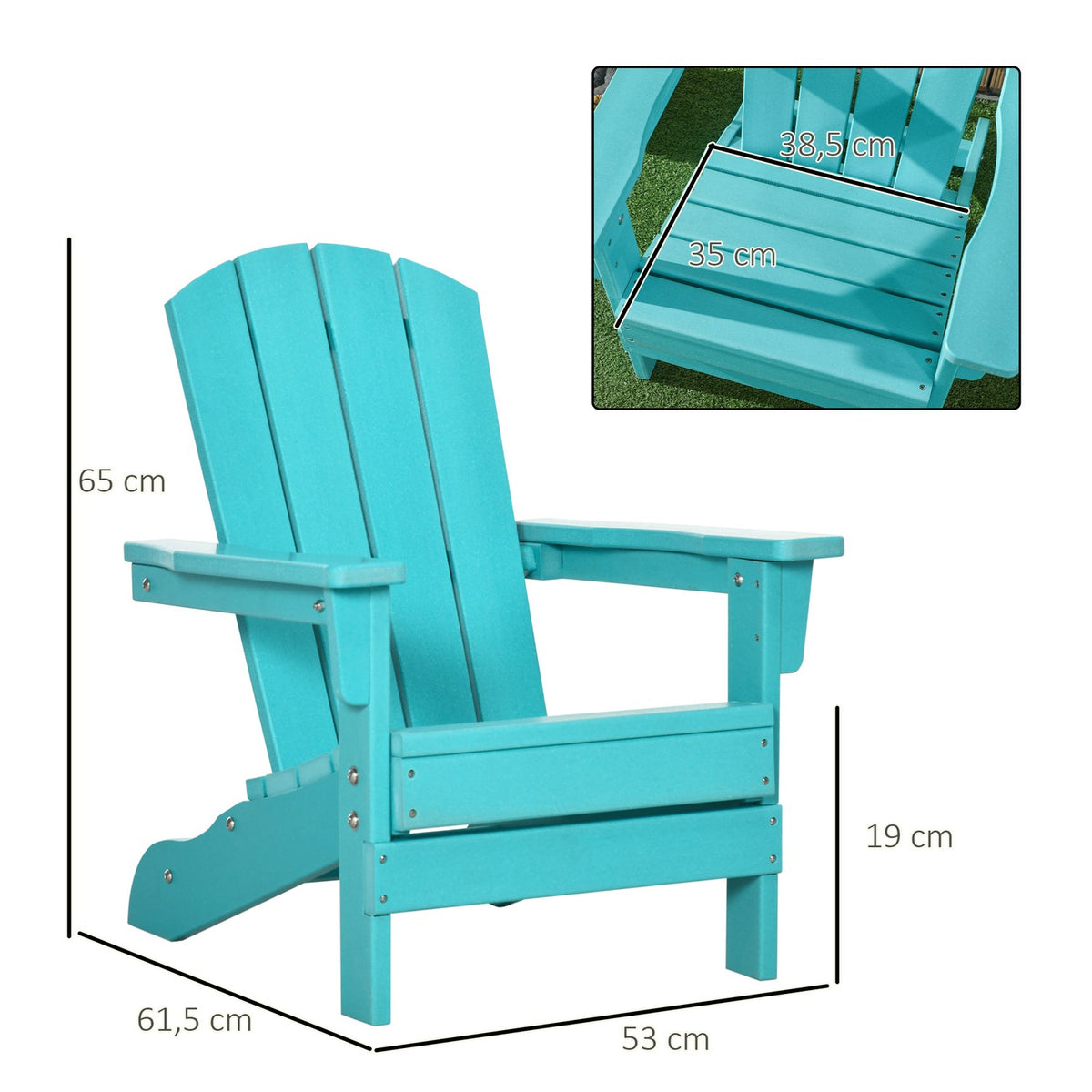 Children'S Garden Chair Adirondack Chair With Slat Design Balcony Chair Ages 3+ Teal