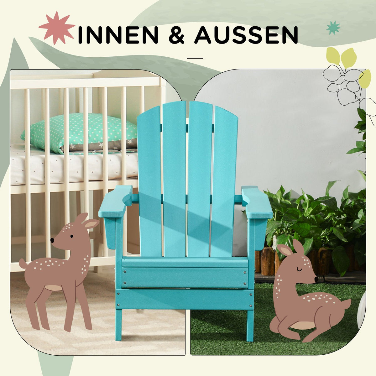 Children'S Garden Chair Adirondack Chair With Slat Design Balcony Chair Ages 3+ Teal