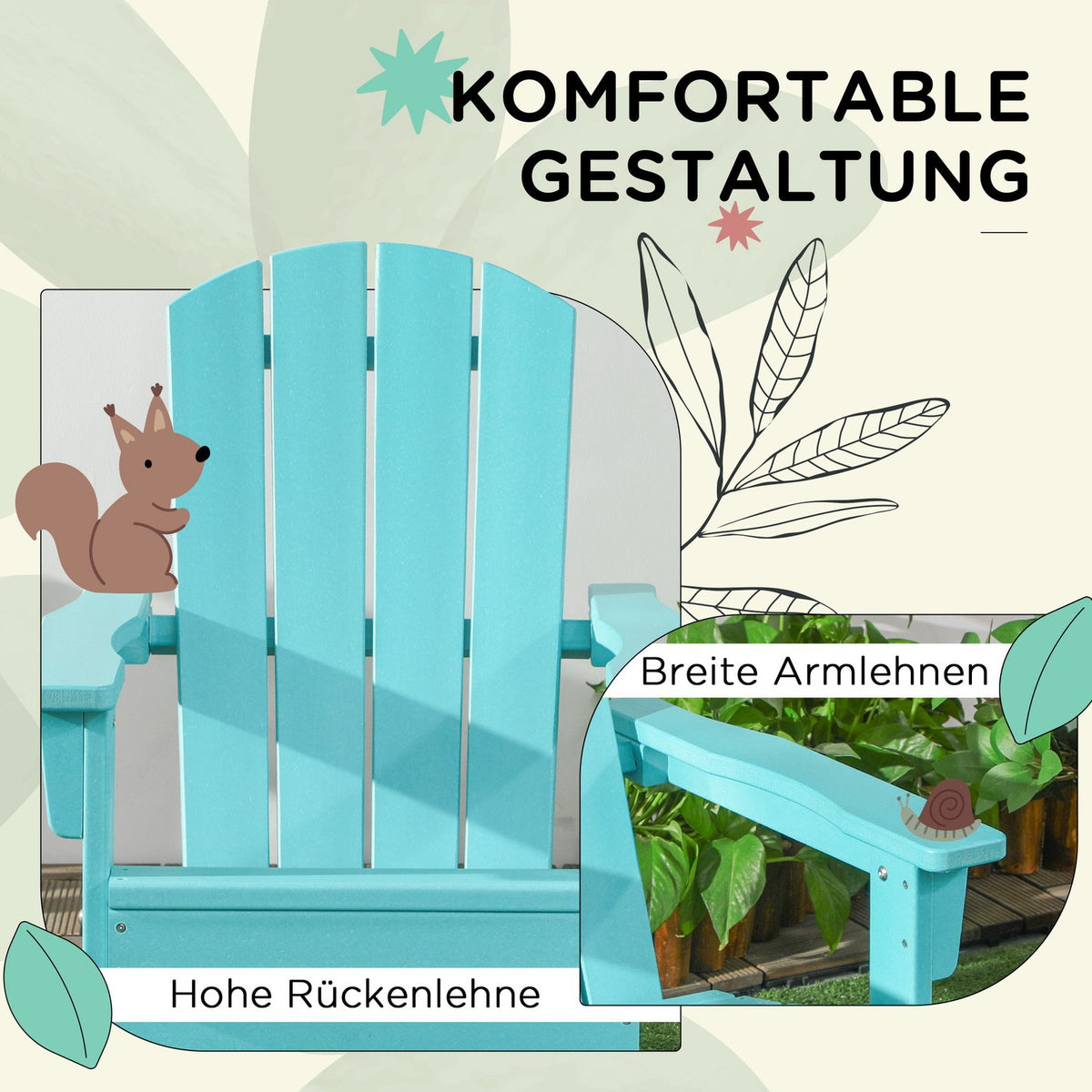 Children'S Garden Chair Adirondack Chair With Slat Design Balcony Chair Ages 3+ Teal