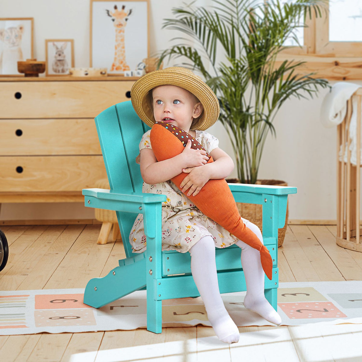 Children'S Garden Chair Adirondack Chair With Slat Design Balcony Chair Ages 3+ Teal