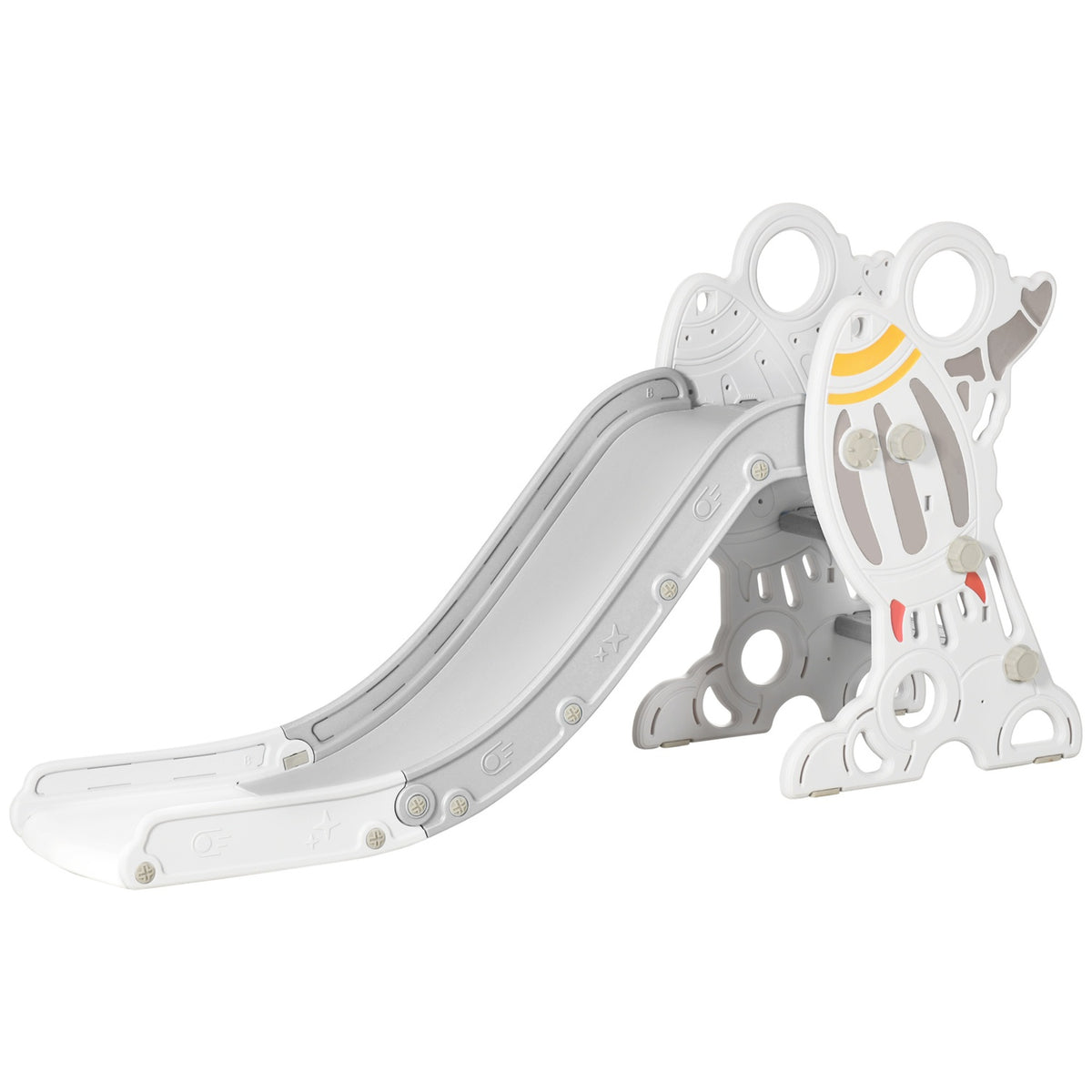 Children'S Garden Slide For 1.5-3 Years, Freestanding With Rocket Design, Gray & White