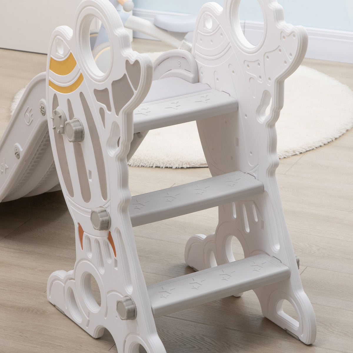 Children'S Garden Slide For 1.5-3 Years, Freestanding With Rocket Design, Gray & White