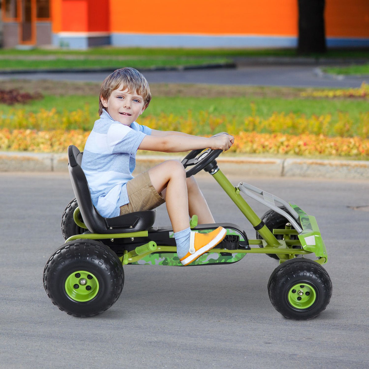 Children'S Go Kart Pedal Car Children'S Vehicle With Adjustable Seat Pedal Vehicle With Handbrake From 3 Years Green 95 X 66.5 X 57Cm