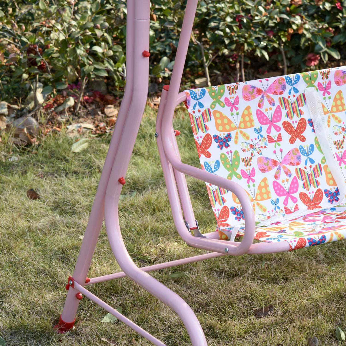 Children'S Hollywood Swing Children'S Swing With Sun Canopy 2-Seater Garden Swing For 3-6 Years Metal Pink 110L X 70W X 110H Cm