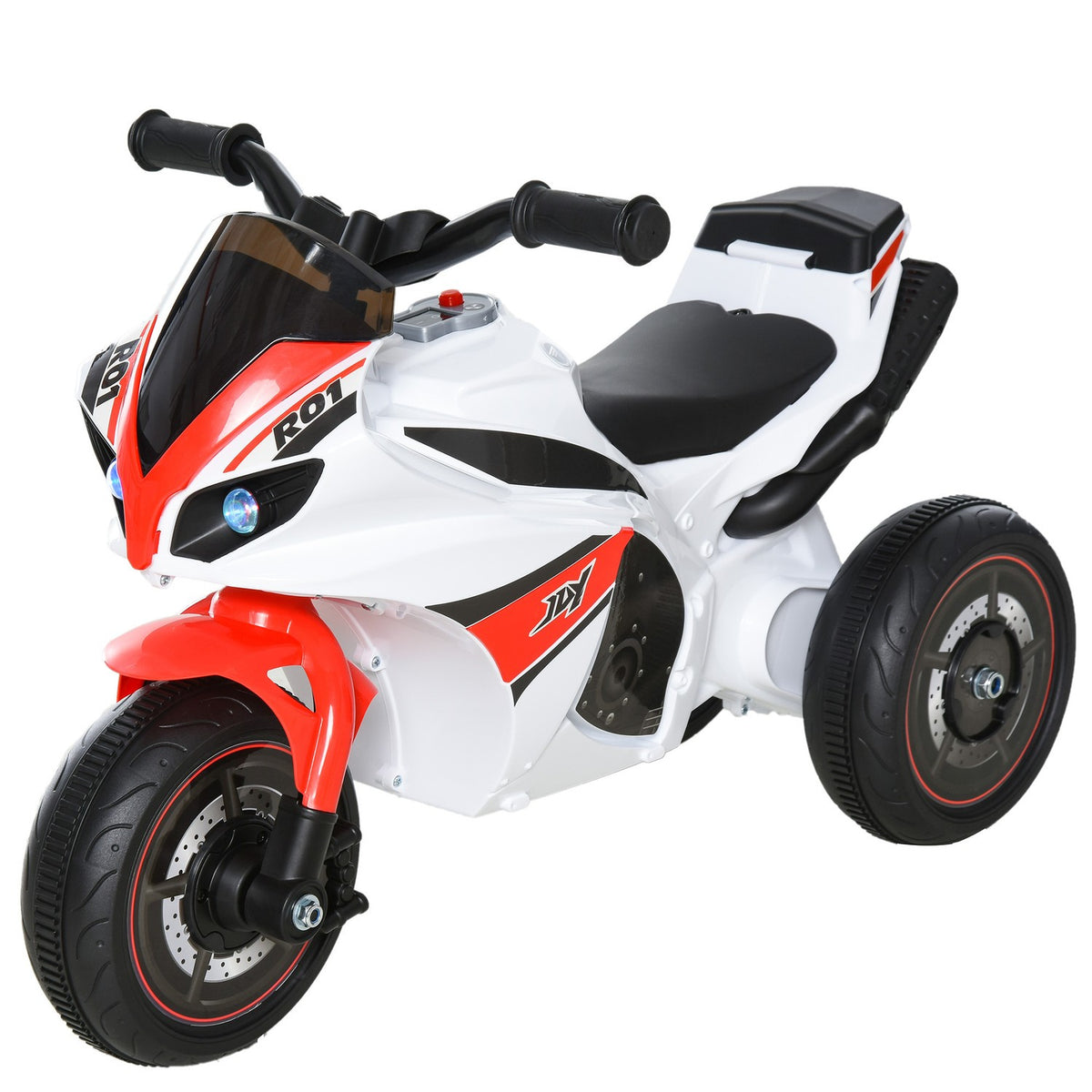 Children'S Motorcycle Ride-On Vehicle, Ride-On Vehicle With Music, For 18-36 Months, White, 74X39X48 Cm