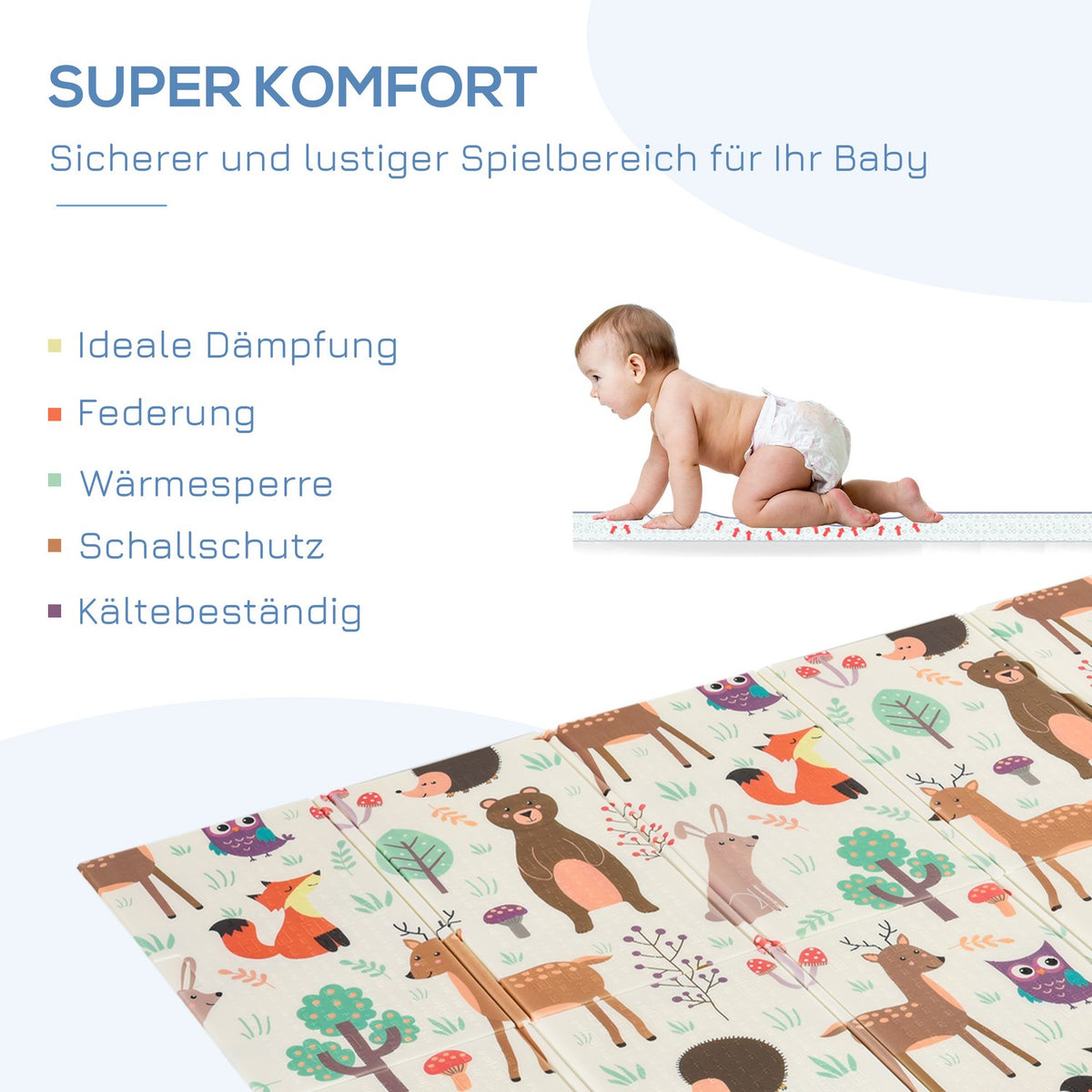 Children'S Play Mat Two-Sided Play Mat, Animal & Fish Pattern, Foldable, Water-Repellent, 200X150X1Cm