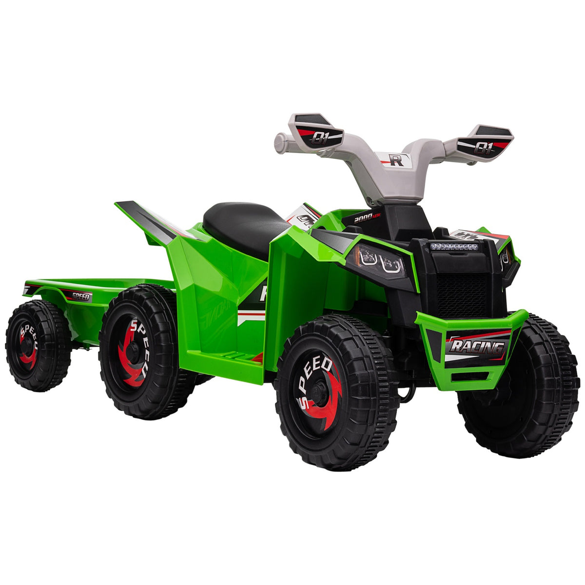 Children'S Quad Children'S Electric Quad, 6V Electric Car With Trailer, Children'S Vehicle For Children 1.5-3 Years, 2.5 Km/H, Metal, Green