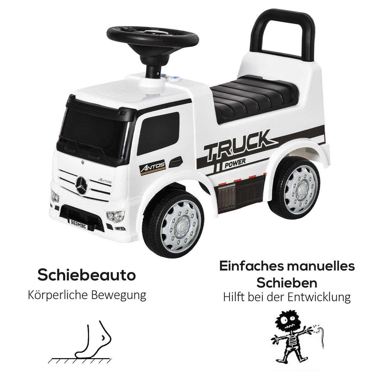 Children'S Ride-On Car Mercedes Antos Truck Style, With Light, For 12-36 Months, White+Black