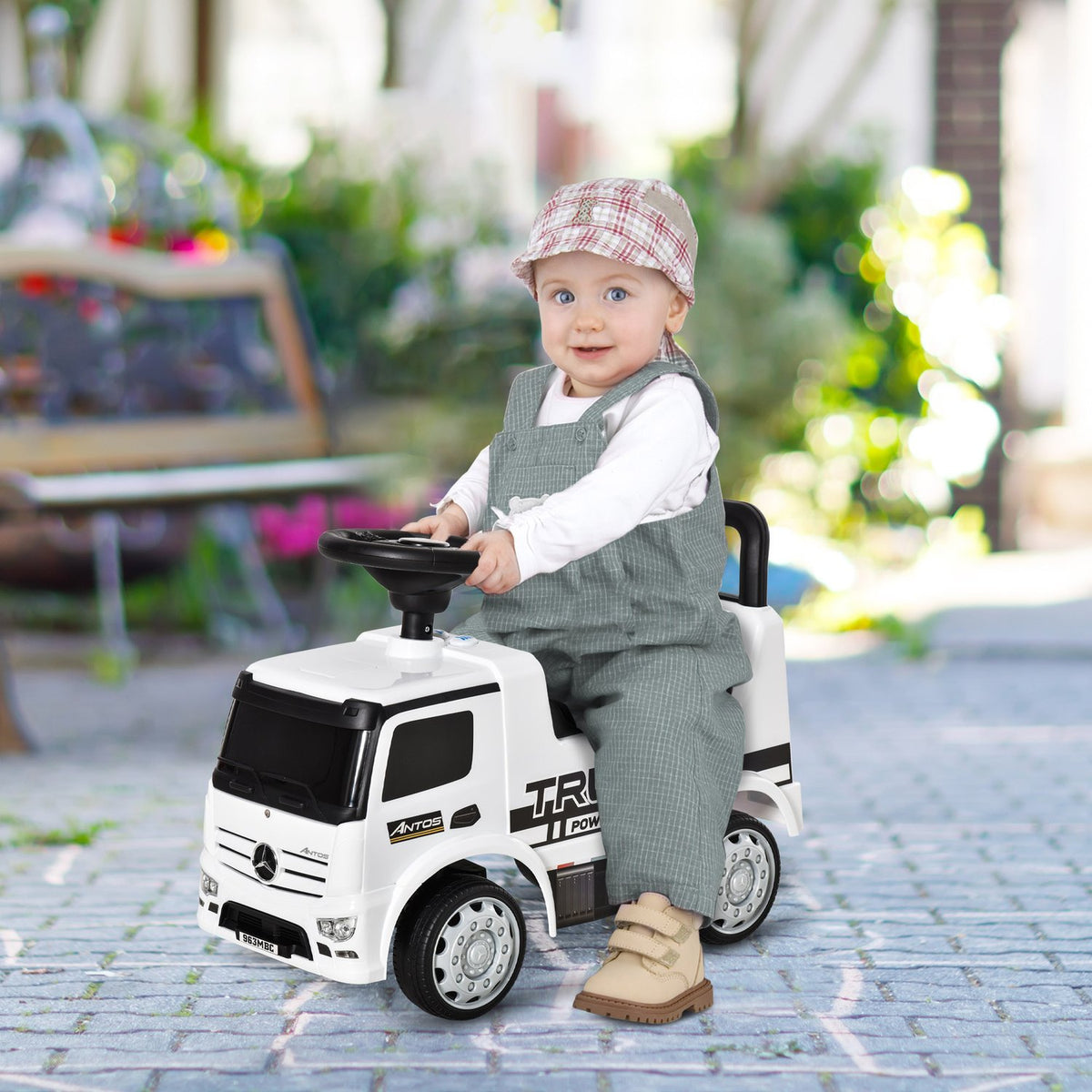 Children'S Ride-On Car Mercedes Antos Truck Style, With Light, For 12-36 Months, White+Black