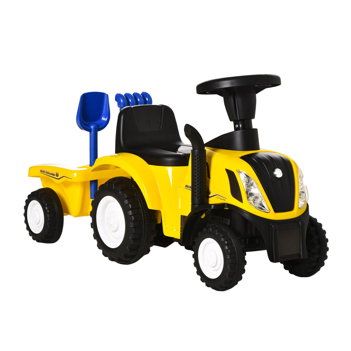 Children'S Ride-On Car With Trailer, Children'S Car, Tractor, Children'S Vehicle, Ride-On Vehicle With Horn For 2-Year-Old Children, Plastic, Metal, Yellow