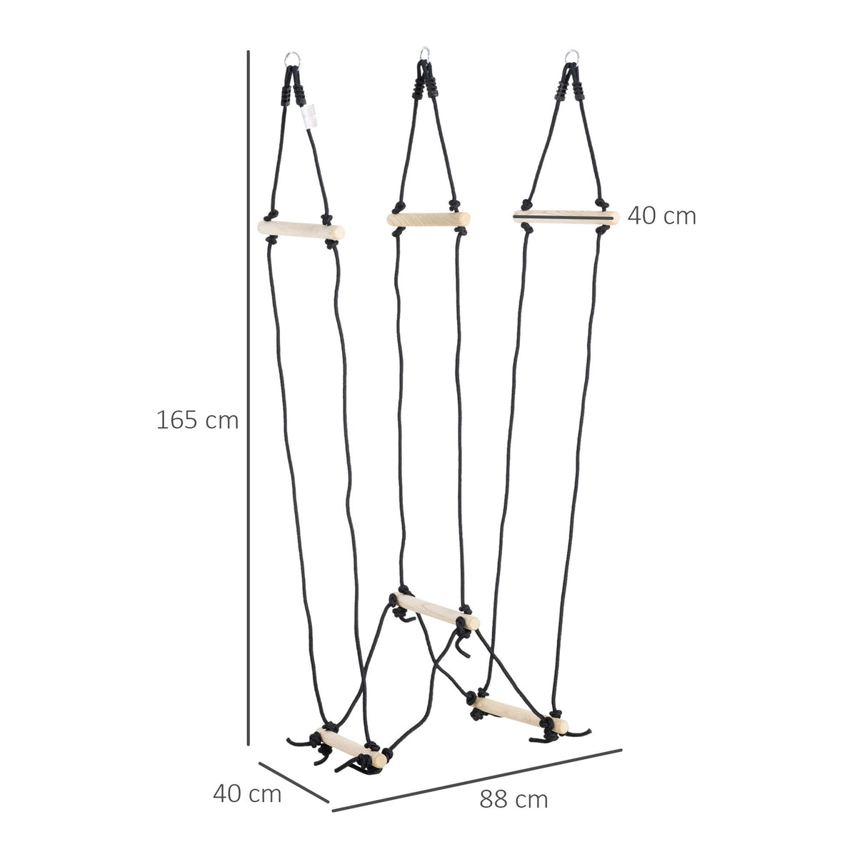 Children'S Rope Ladder Rope Bridge Hanging Ladder Made Of Wood For 3-14 Years 1.65 M Load Capacity Up To 100 Kg Natural 88 X 40 X 165 Cm