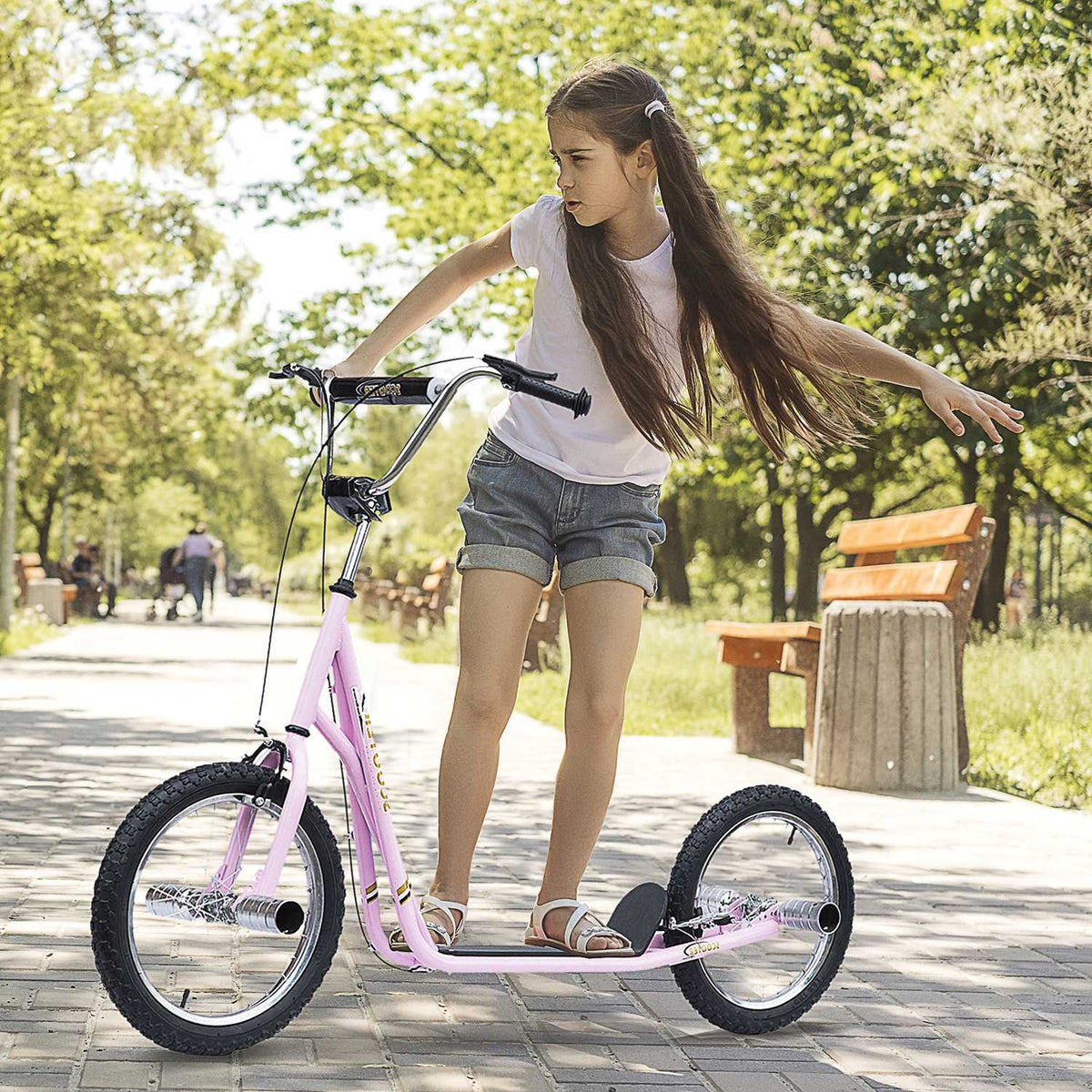 Children'S Scooter 16 Inch Scooter With Pneumatic Tires, Height-Adjustable Kick Scooter, Kick Scooter In Pink For Children Aged 5 And Over