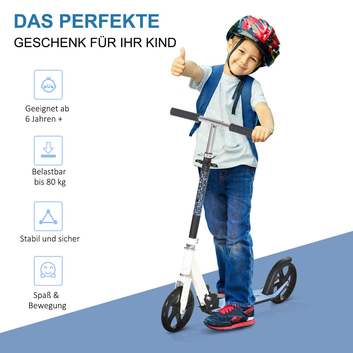 Children'S Scooter Children'S Scooter City Scooter Children'S Scooter Kickboard For 5+ Children Height-Adjustable Foldable White 84 X 34 X 86-96 Cm
