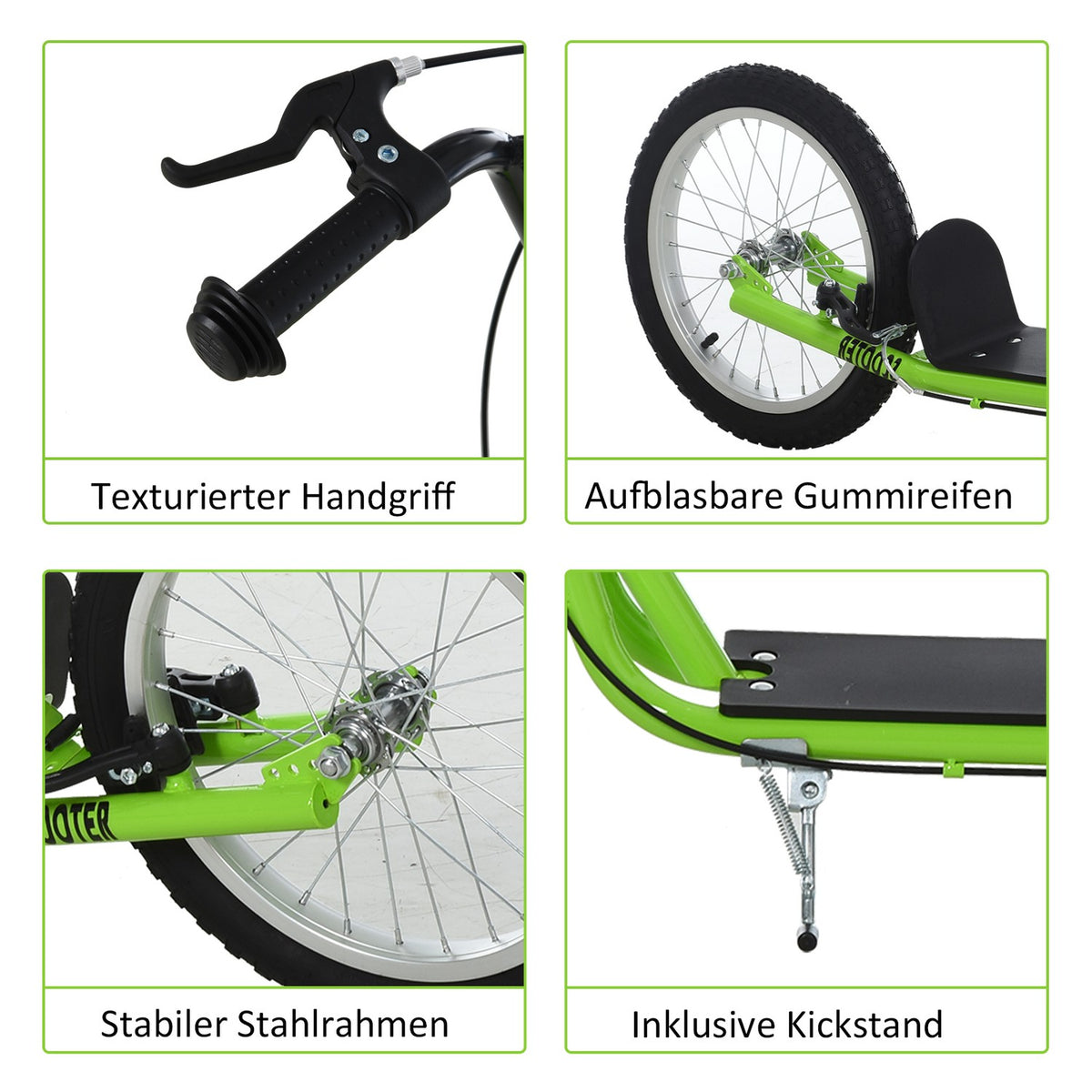 Children'S Scooter, City Scooter, Kick Scooter, Children'S Kickboard With Pneumatic Tires And Handbrake, Scooter For Children From 5 Years, 16 Inches