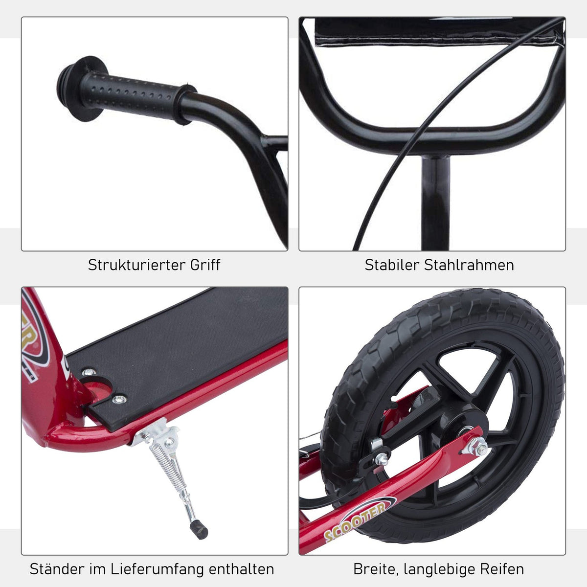 Children'S Scooter City Scooter Scooter 12 Inch With Rear Brake Height Adjustable Steel Eva Red 120 X 52 X 80-88 Cm