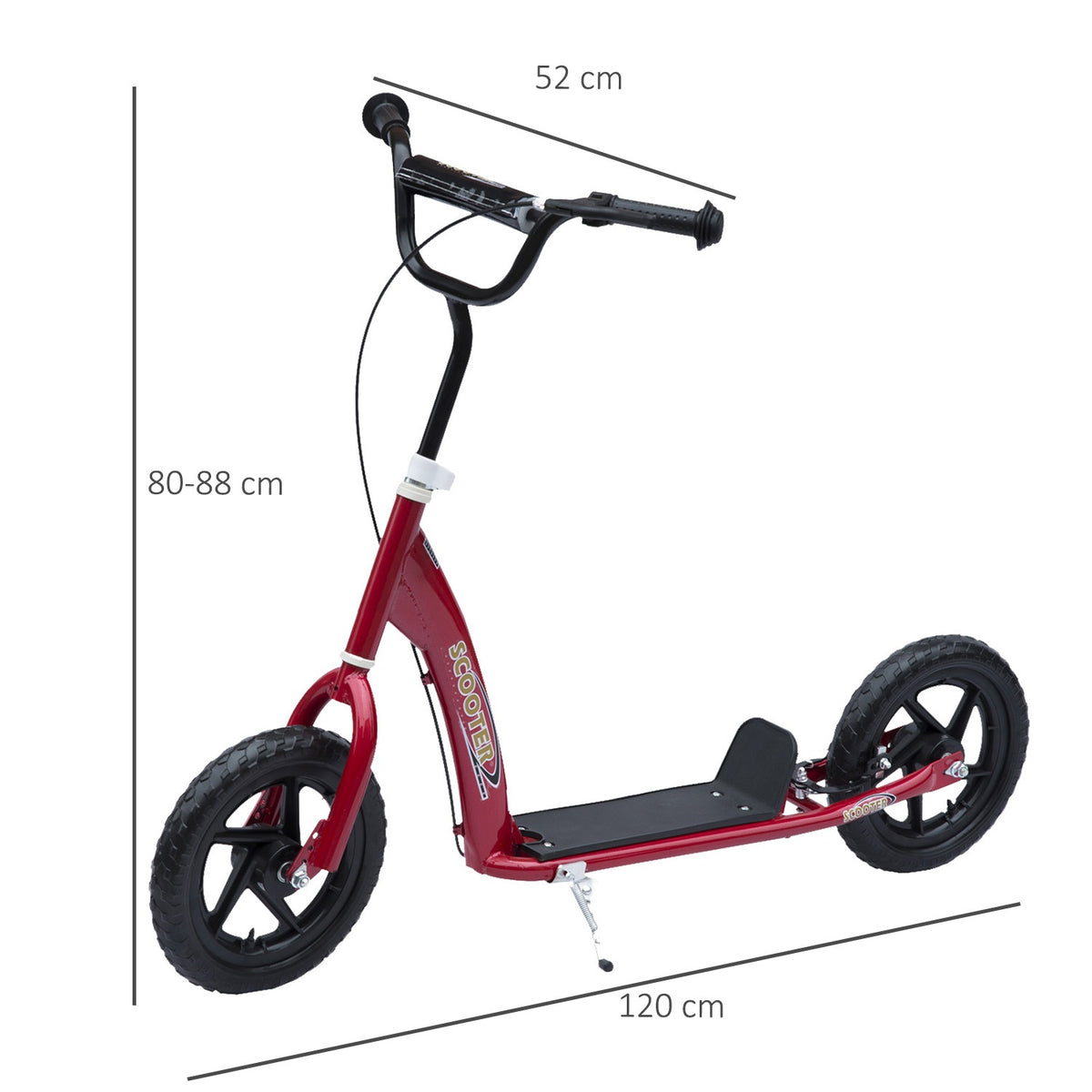 Children'S Scooter City Scooter Scooter 12 Inch With Rear Brake Height Adjustable Steel Eva Red 120 X 52 X 80-88 Cm
