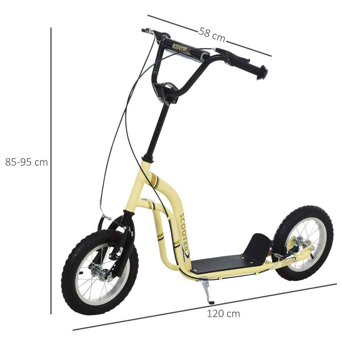 Children'S Scooter From 5 Years Old Scooter Children'S Scooter City Scooter Children'S Scooter Kickboard With Pneumatic Tires 12 Inch Rubber Aluminum Beige 120 X 58 X 85-95 Cm