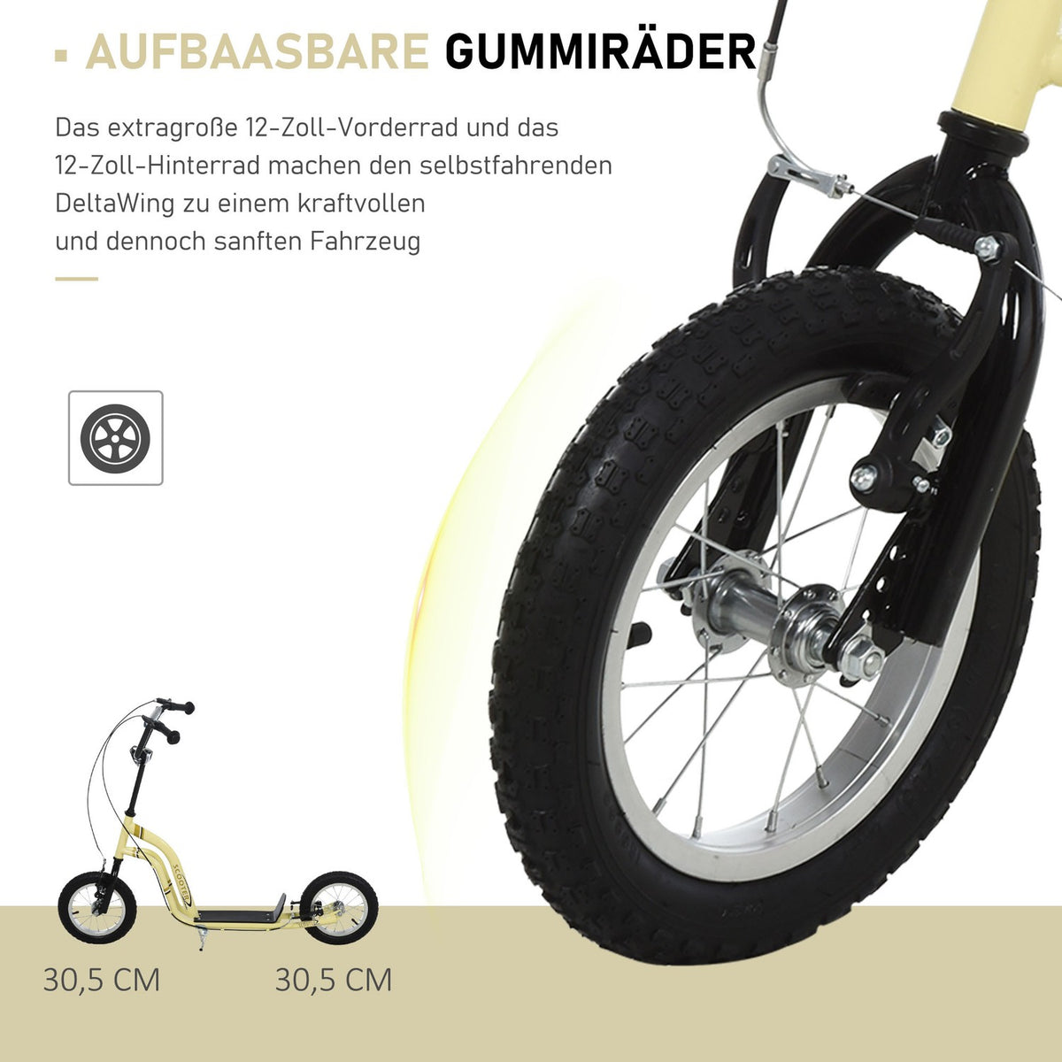 Children'S Scooter From 5 Years Old Scooter Children'S Scooter City Scooter Children'S Scooter Kickboard With Pneumatic Tires 12 Inch Rubber Aluminum Beige 120 X 58 X 85-95 Cm