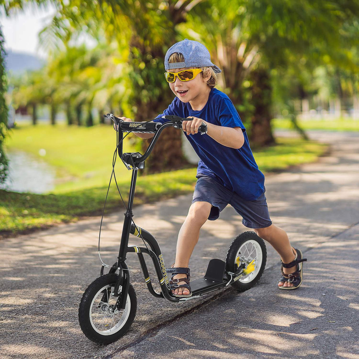 Children'S Scooter From 5 Years Old Scooter Children'S Scooter City Scooter Pneumatic Tires 12 Inch Rubber Aluminum Black 120X58X85-95Cm