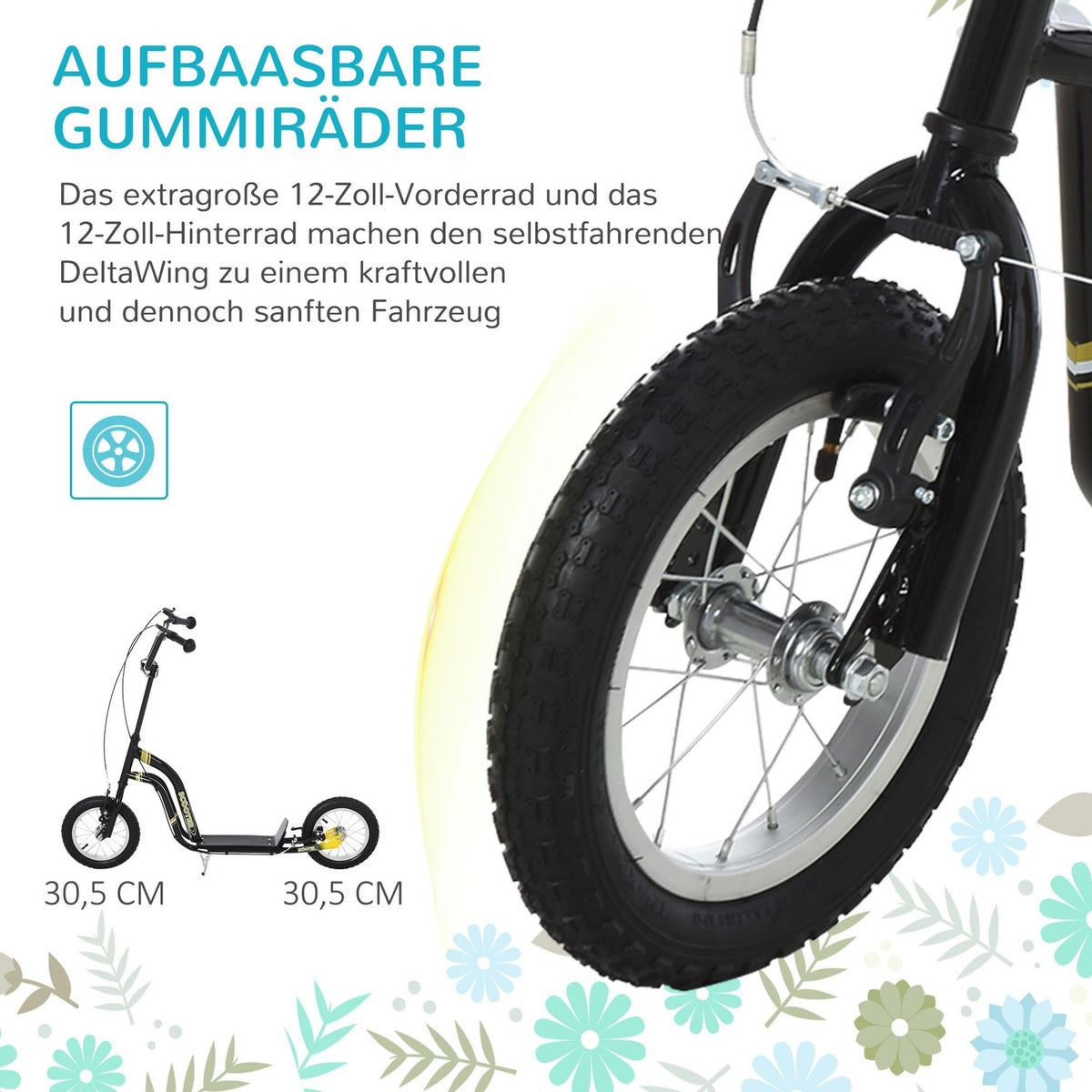 Children'S Scooter From 5 Years Old Scooter Children'S Scooter City Scooter Pneumatic Tires 12 Inch Rubber Aluminum Black 120X58X85-95Cm