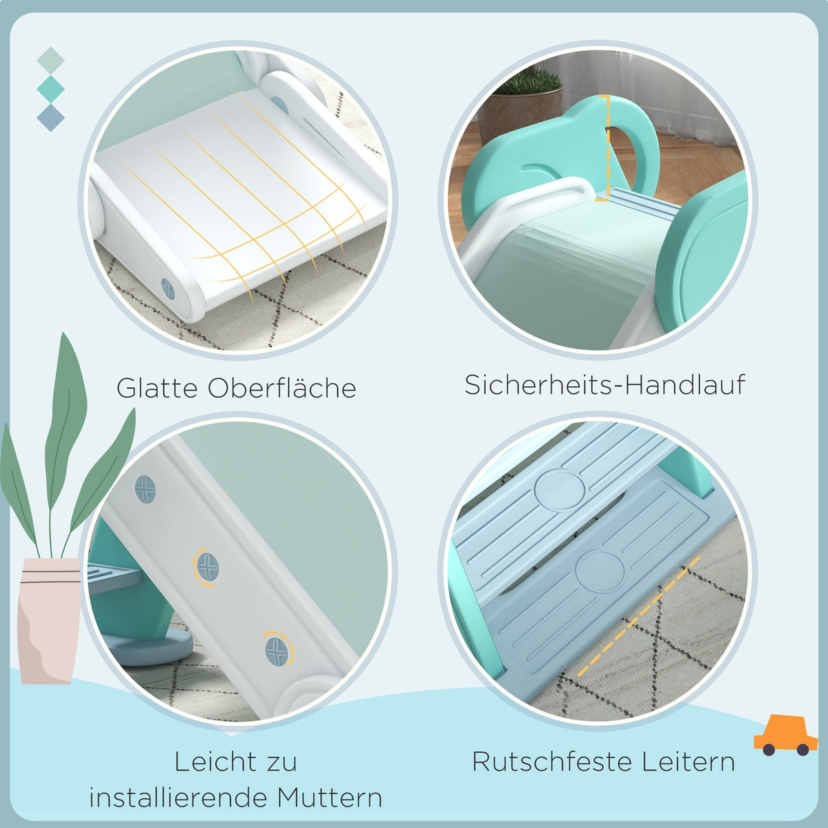 Children'S Slide, Folding Garden Slide For 1.5-3 Years, Suitable For Indoor And Outdoor Use, Green And White