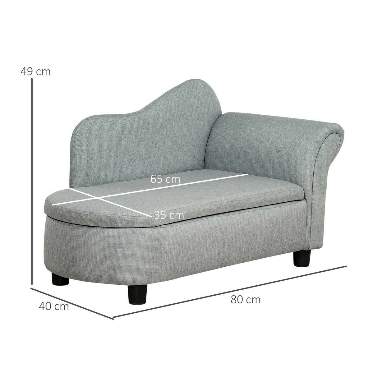 Children'S Sofa With Storage Space In Light Gray Chaise Longue, Solid Wood, 80X40X49Cm, For Children 1.5-3 Years