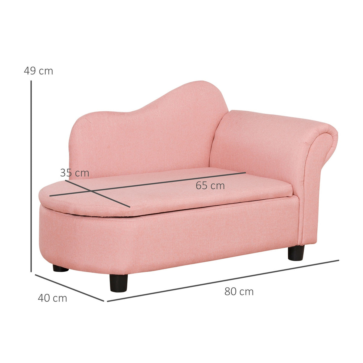 Children'S Sofa With Storage Space In Pink Sofa Bed In Linen Look, Solid Wood, 80X40X49Cm, For Children 3-5 Years