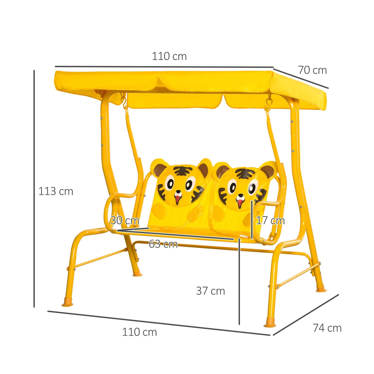 Children'S Swing 2-Seater Hollywood Swing Sun Canopy Garden Swing Metal Yellow 110X74X113Cm