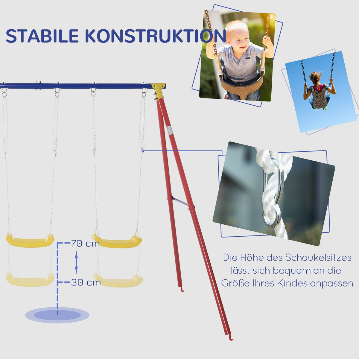 Children'S Swing 2 Swings Rocker Height Adjustable 3-5 Years 290X180X196Cm