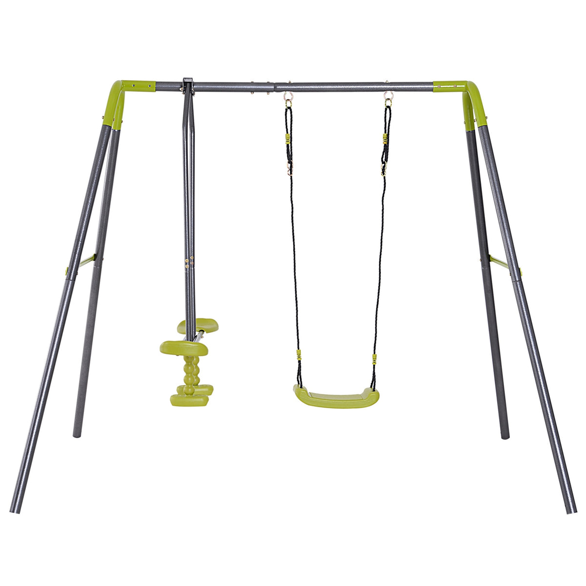 Children'S Swing, Double Swing With Metal Frame And Rocker, For 3-10 Years, Up To 3 Children, Garden Swing