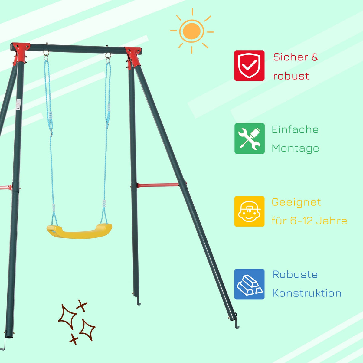 Children'S Swing Garden Swing With Metal Frame, For 6-12 Years, 155X160X180Cm
