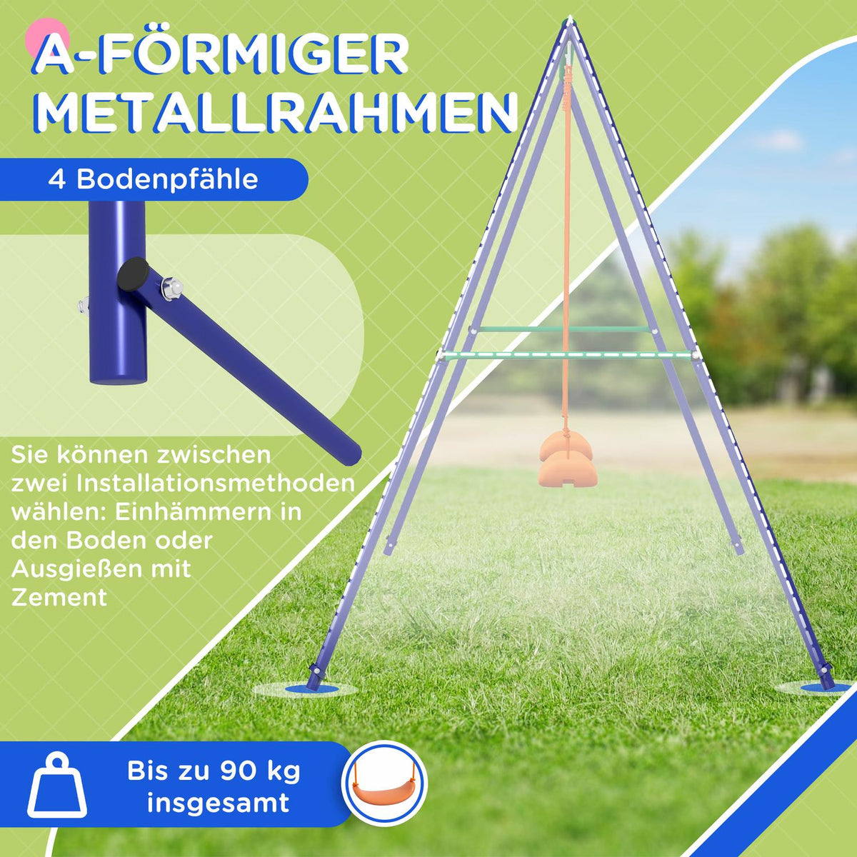 Children'S Swing Set, Swing Frame With 2 Swings, Swing Frame, Garden Swing For Two Children 3-8 Years, Steel, 2.69 X 1.6 X 1.8 M