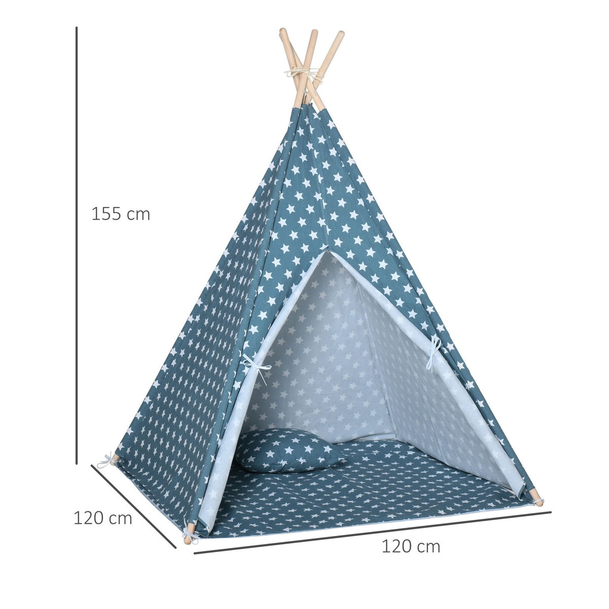 Children'S Tent Tipi Indoor Outdoor Foldable Children'S Room Blue 120X120X155Cm