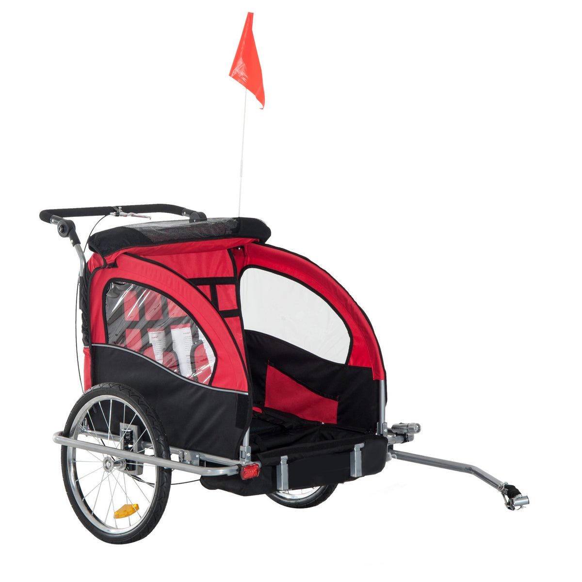 Children'S Trailer Bicycle Trailer With Flag Bicycle Trailer For 2 Children Rain Cover Breathable Foldable Oxford Fabric Red 155 X 88 X 108 Cm