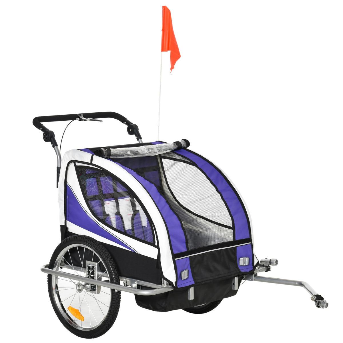 Children'S Trailer Children'S Trailer Bicycle Trailer For 2 Children With Rain Cover Breathable Purple + Black 155 X 88 X 108 Cm