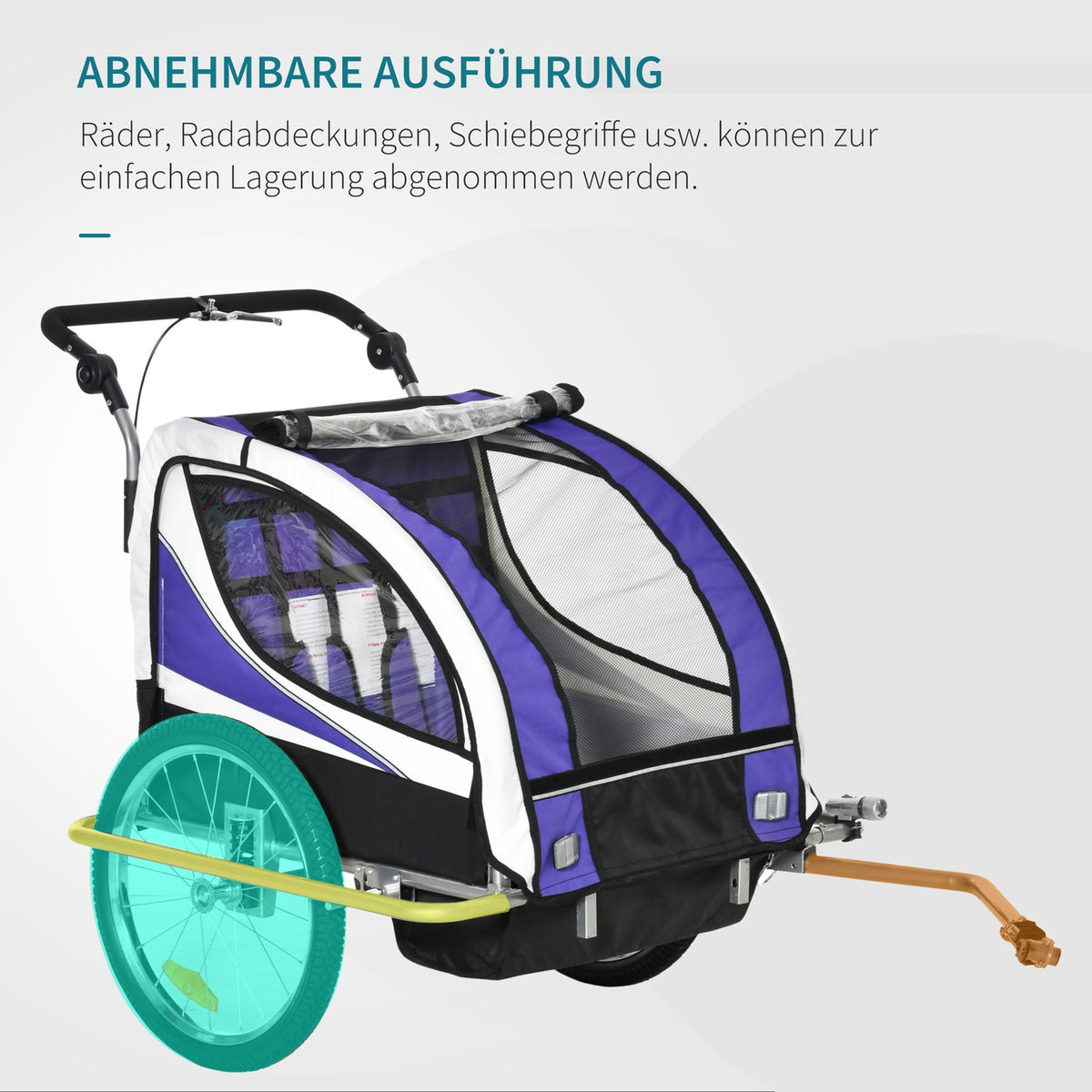 Children'S Trailer Children'S Trailer Bicycle Trailer For 2 Children With Rain Cover Breathable Purple + Black 155 X 88 X 108 Cm