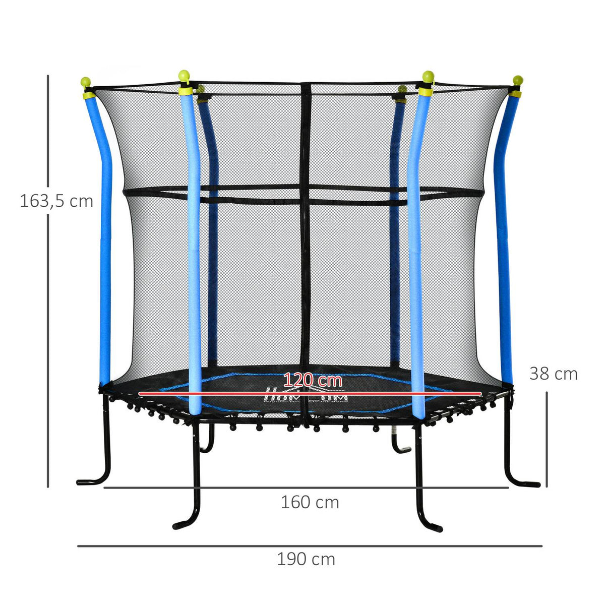 Children'S Trampoline 5.3Ft Garden Trampoline With Safety Net And Edge Cover, Rubber Rope, Blue, 163.5H Cm, Up To 60 Kg