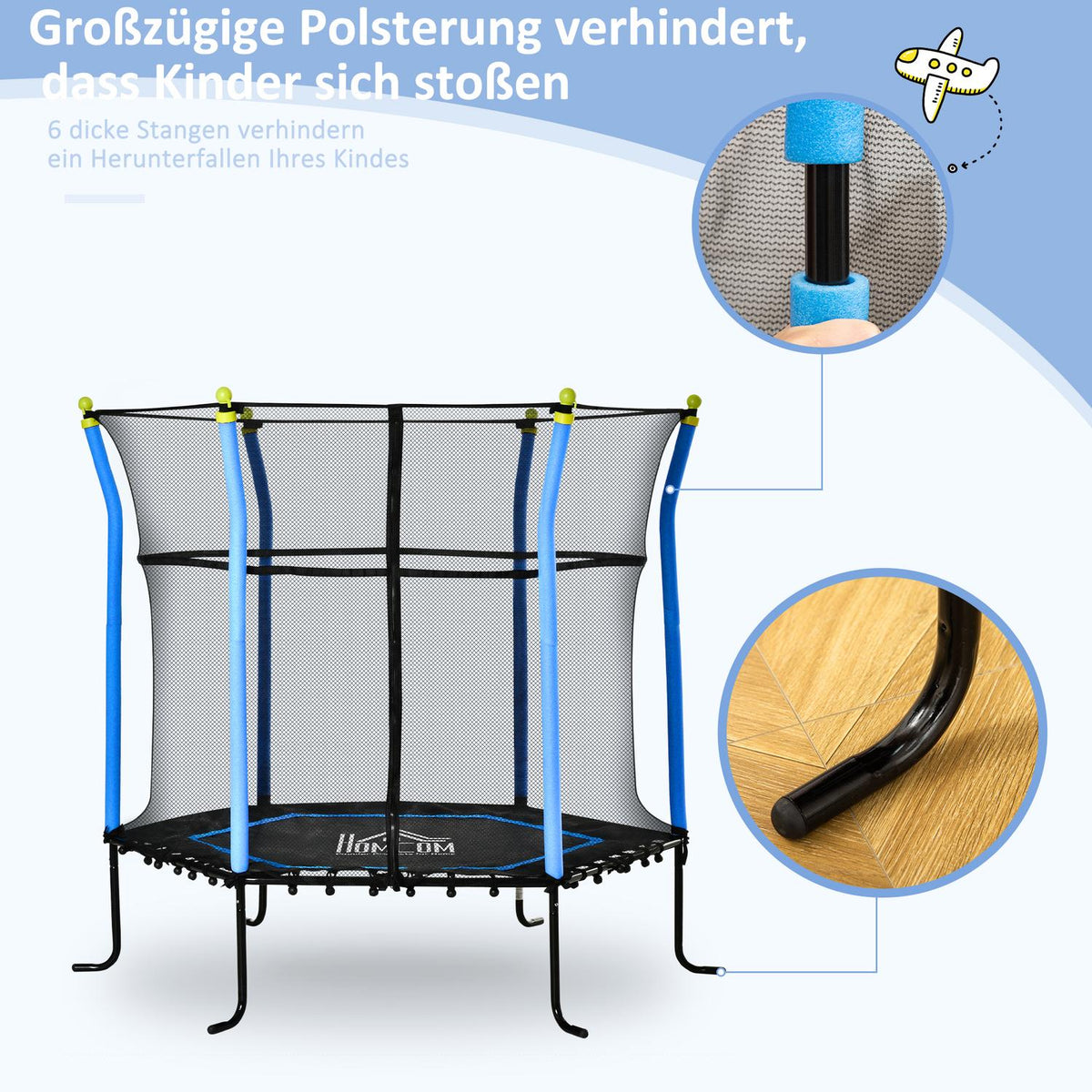 Children'S Trampoline 5.3Ft Garden Trampoline With Safety Net And Edge Cover, Rubber Rope, Blue, 163.5H Cm, Up To 60 Kg