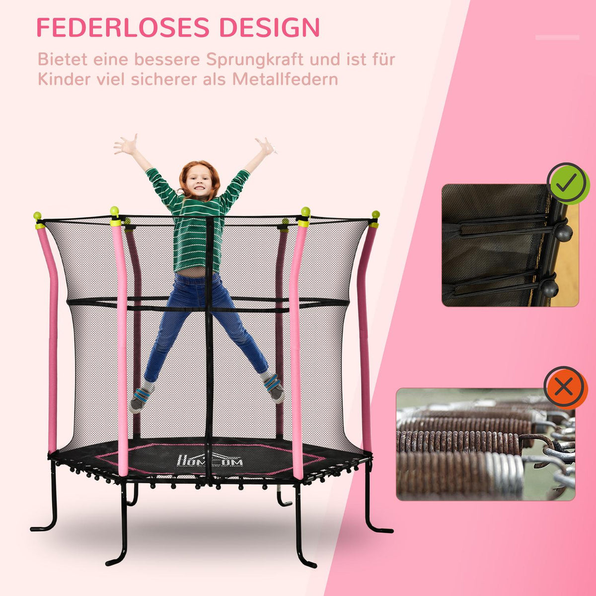 Children'S Trampoline 5.3Ft Garden Trampoline With Safety Net & Edge Cover, Rubber Rope, 163.5H Cm, Up To 60 Kg