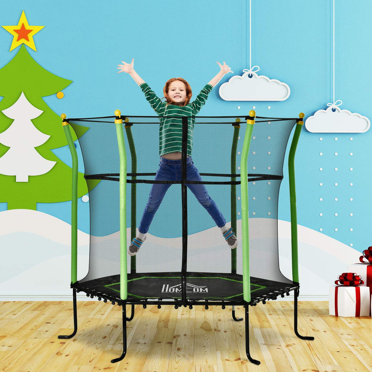 Children'S Trampoline 5.3Ft Garden Trampoline With Safety Net & Net Cover, Rubber Rope, Steel, 163.5H Cm, Up To 60 Kg