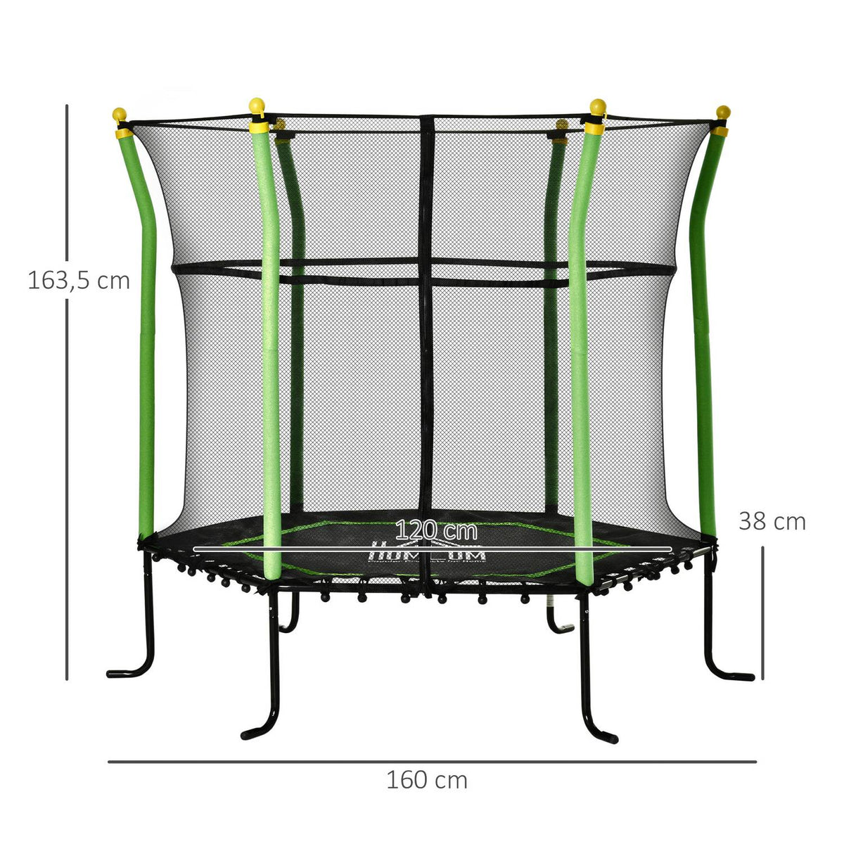 Children'S Trampoline 5.3Ft Garden Trampoline With Safety Net & Net Cover, Rubber Rope, Steel, 163.5H Cm, Up To 60 Kg