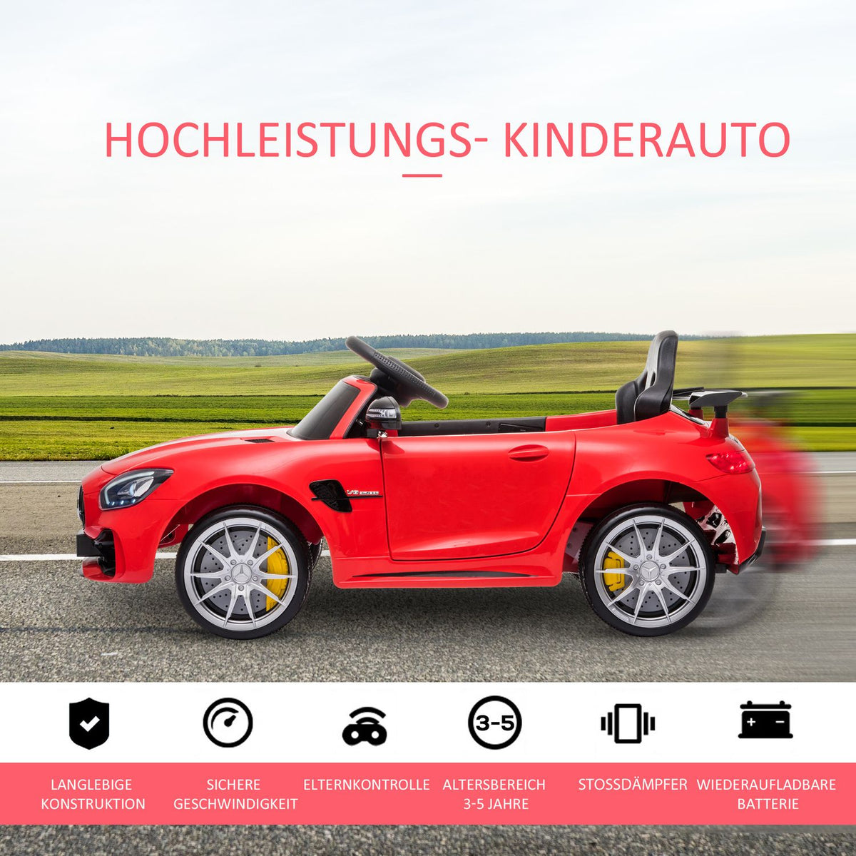 Children'S Vehicle Gtr Electric Car With Music (Mp3/Usb), Light & Remote Control, 3-5 Years, Pp & Metal, Red, 105X58X45Cm