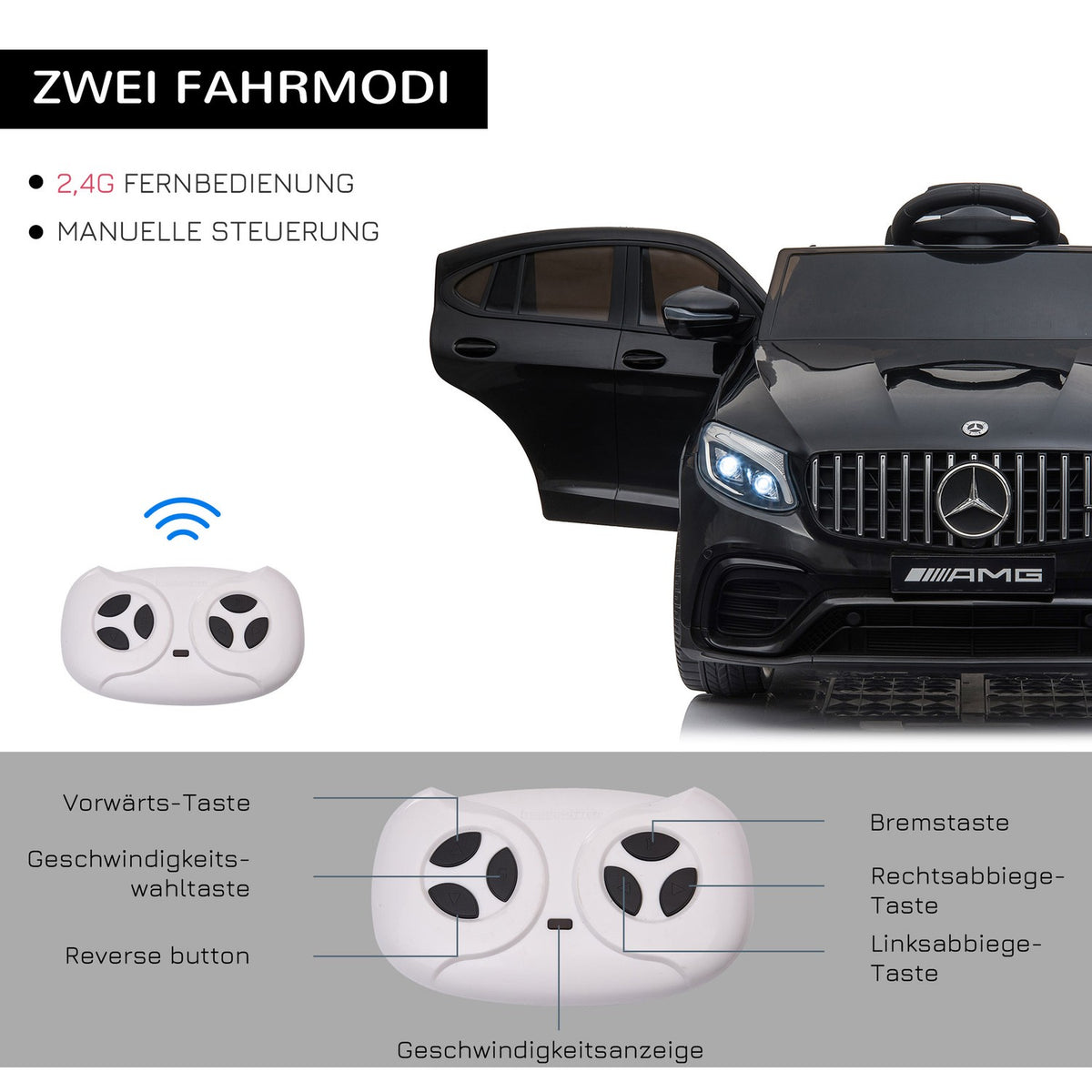 Children'S Vehicle Mercedes-Benz Amg Gla45 Licensed Electric Car With Remote Control 2 X 35W Motors Mp3 Seat Belt 37-60 Months Black