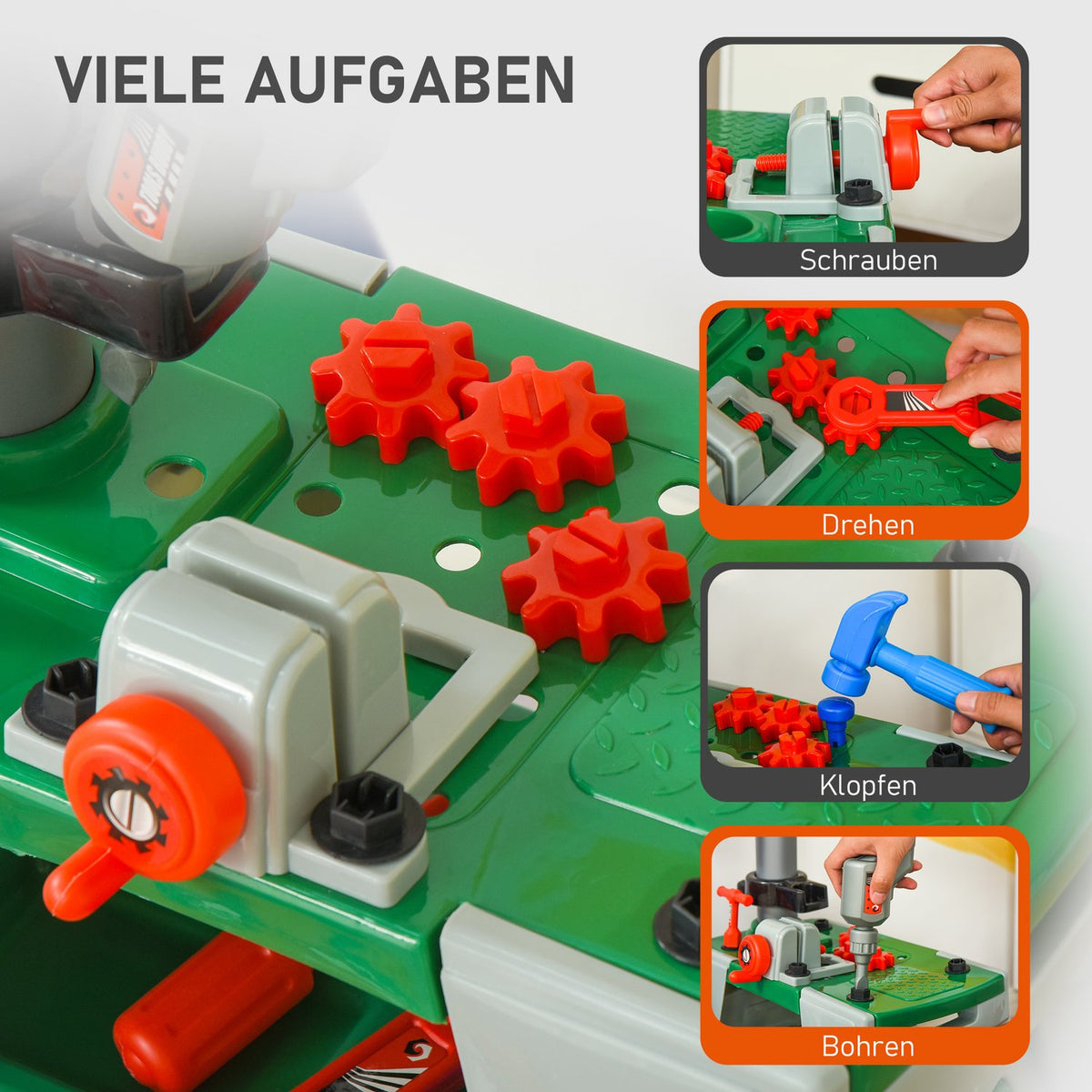 Children'S Workbench With Tool Work Table, 37 Accessories, Role Play Toy, From 3 Years, 44X26X71Cm