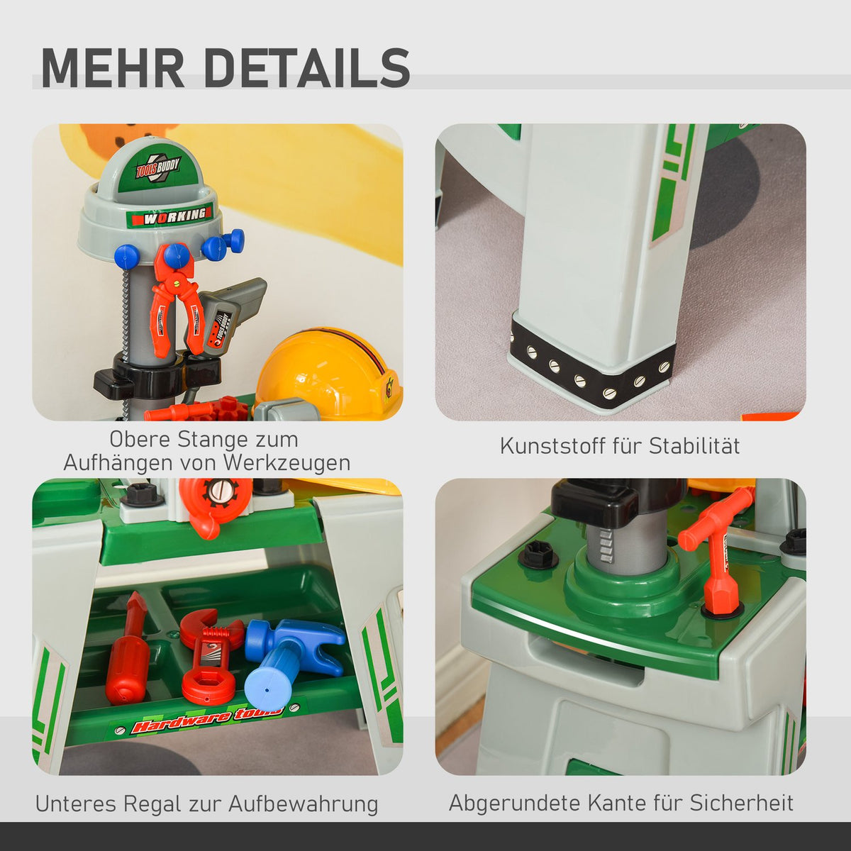 Children'S Workbench With Tool Work Table, 37 Accessories, Role Play Toy, From 3 Years, 44X26X71Cm