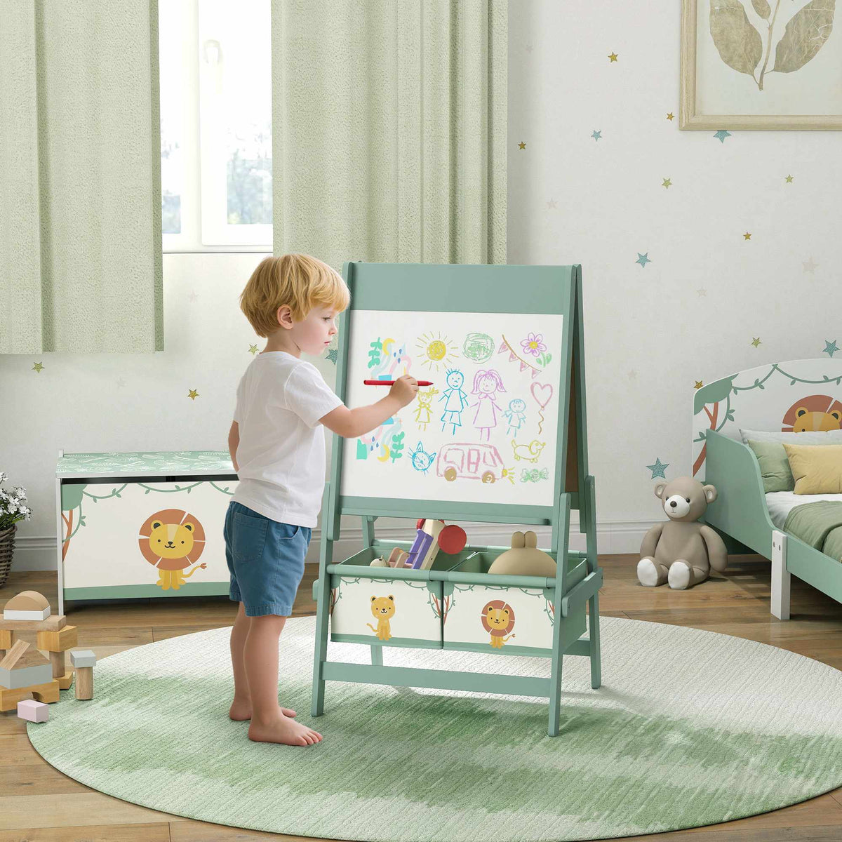 Children's 3-in-1 Easel with Chalkboard, Whiteboard, Paper Roll