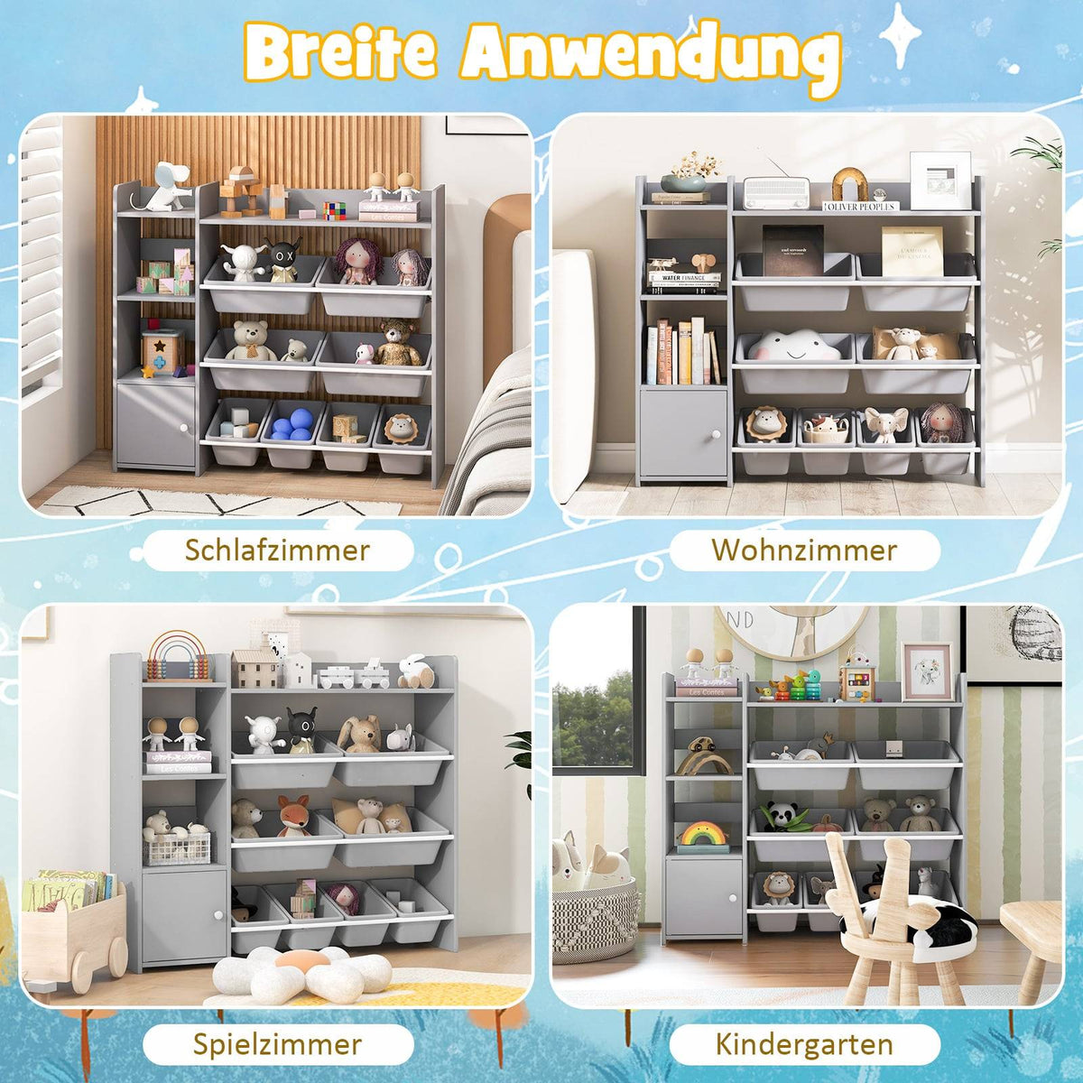 Children's 4-Tier Toy Organizer with 8 Bins, 2 Shelves