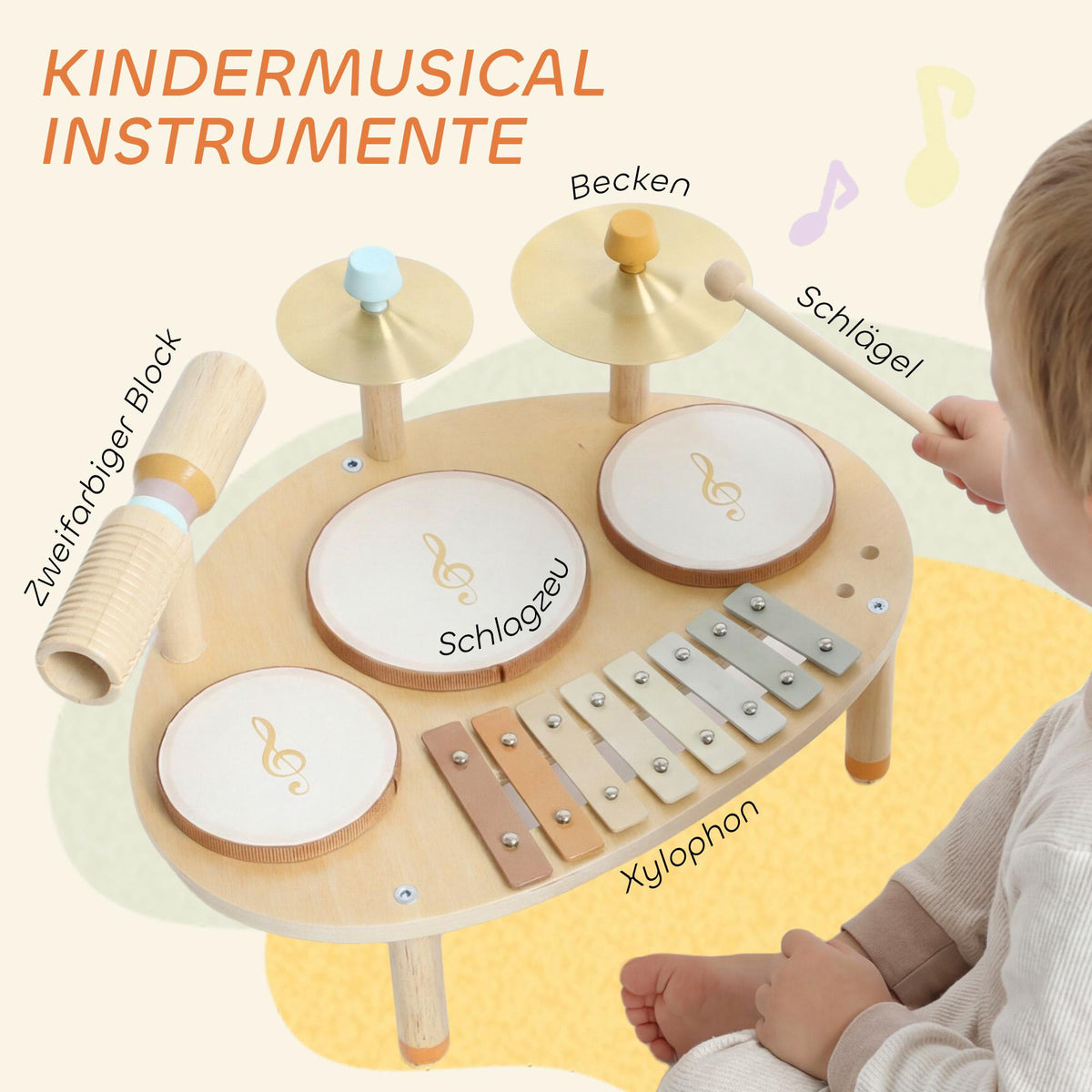 Children's 4-in-1 Musical Instrument Set with Drums & Xylophone
