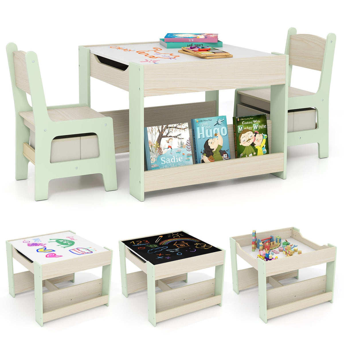 Children's Activity Table Set with Reversible Top & Storage